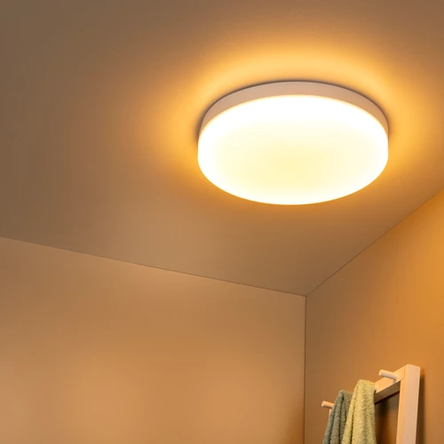 Lucide BISKIT - Plafonnière Badkamer - Ø 40 cm - LED - 1x36W 2700K - IP44 - Bewegingssensor - Wit - sfeer 1